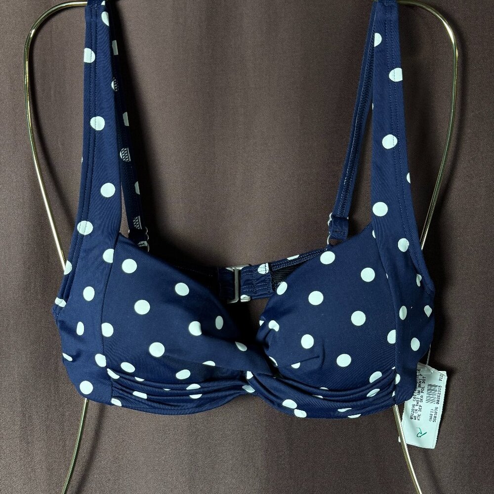 Lands' End DEEP SEA POLKA DOT Twist Front Underwire Bikini Swim Top Size 2,4 Pl